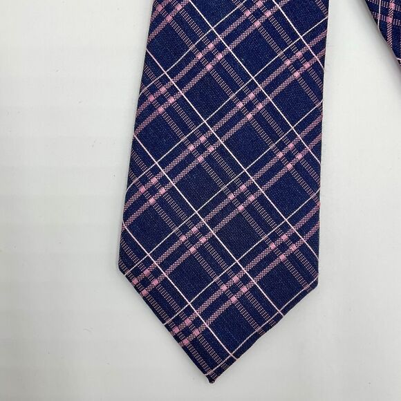 Michael Kors Other - Michael Kors Plaid Necktie Tie Navy Blue Pink Silk Blend‎